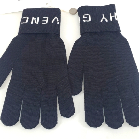 NWT$290 Givenchy Black 100% Wool Stretch Knit Logo Gloves Sz One Size (Large) - Picture 6 of 8
